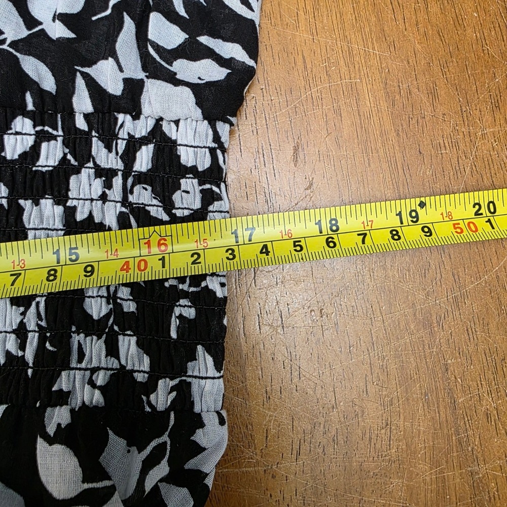 Chelsea & Theodore XL Black White Floral Cotton Smocked Midi Dress Sleeveless - Picture 11 of 13